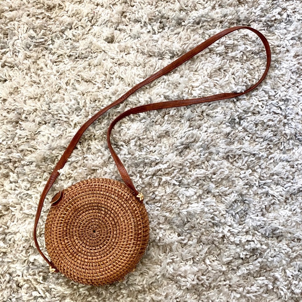 Woven Round Rattan Shoulder Bag Gem